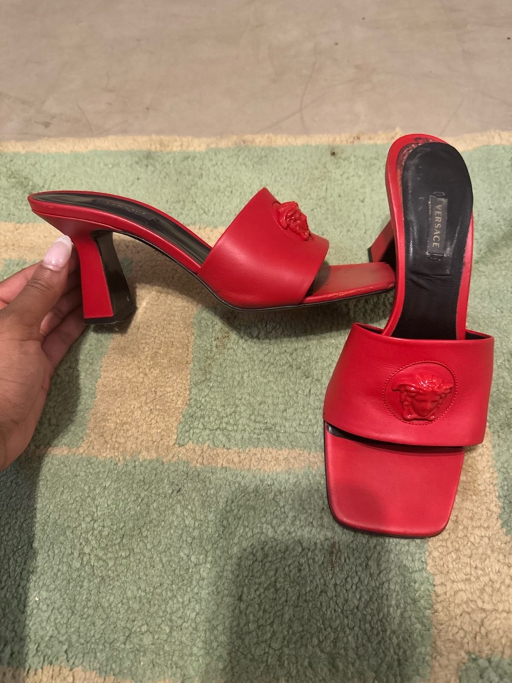 Versace Red Medusa Leather Slide Mules